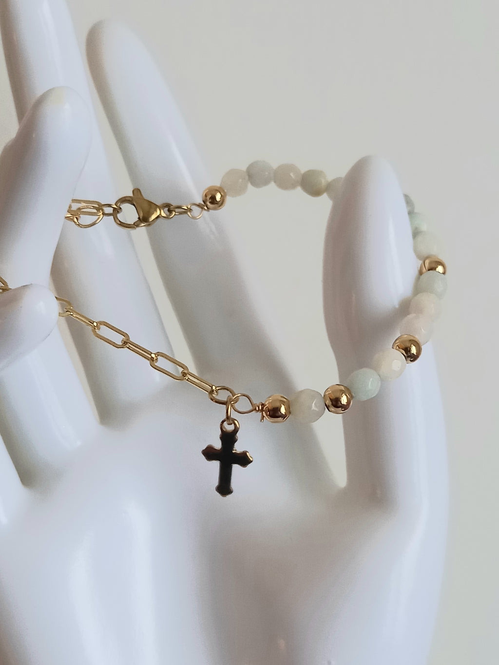 Bracelet amazonite - Perles naturelles acier inoxydable