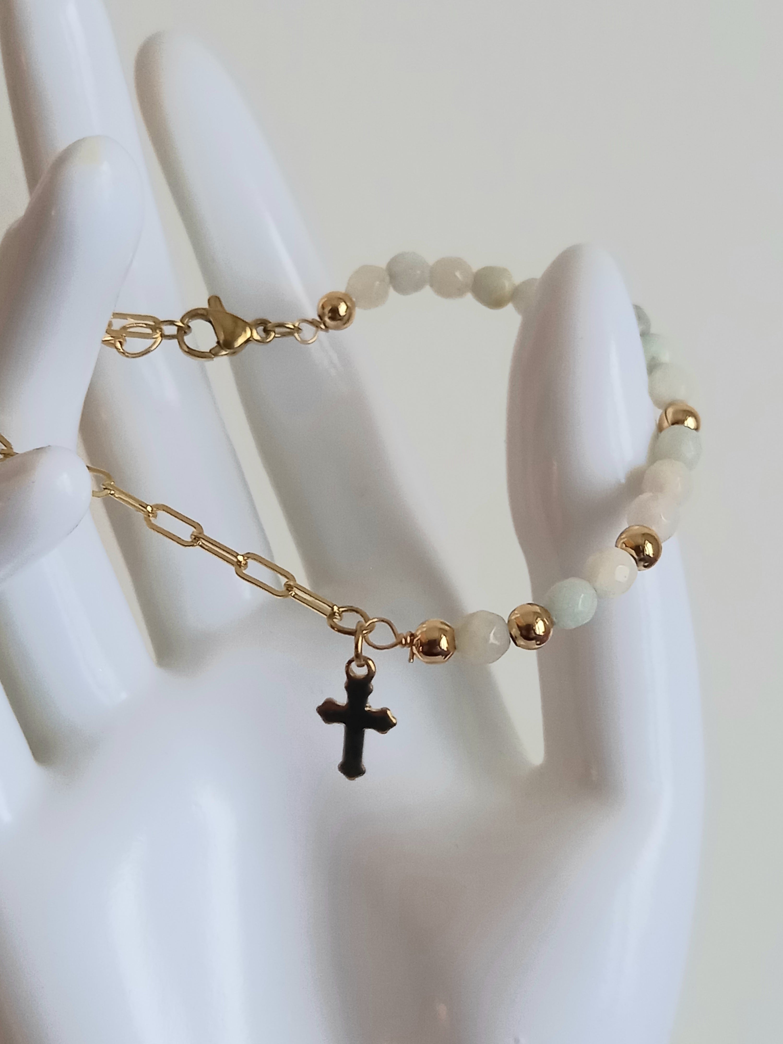 Bracelet amazonite - Perles naturelles acier inoxydable