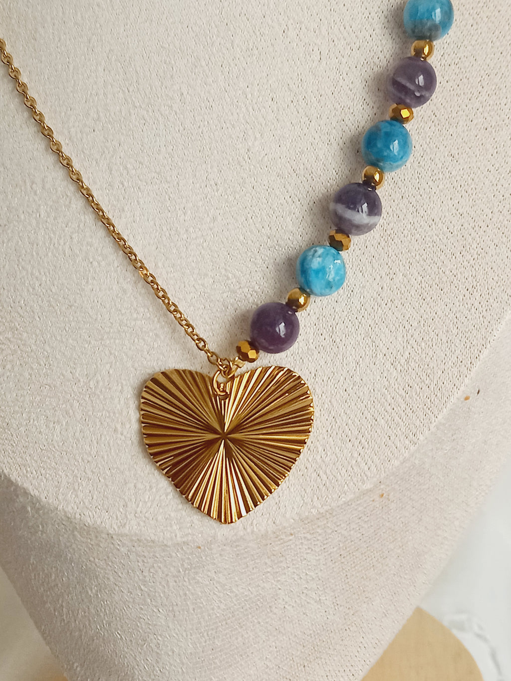 Collier pierre naturelle et acier inoxydable amelie