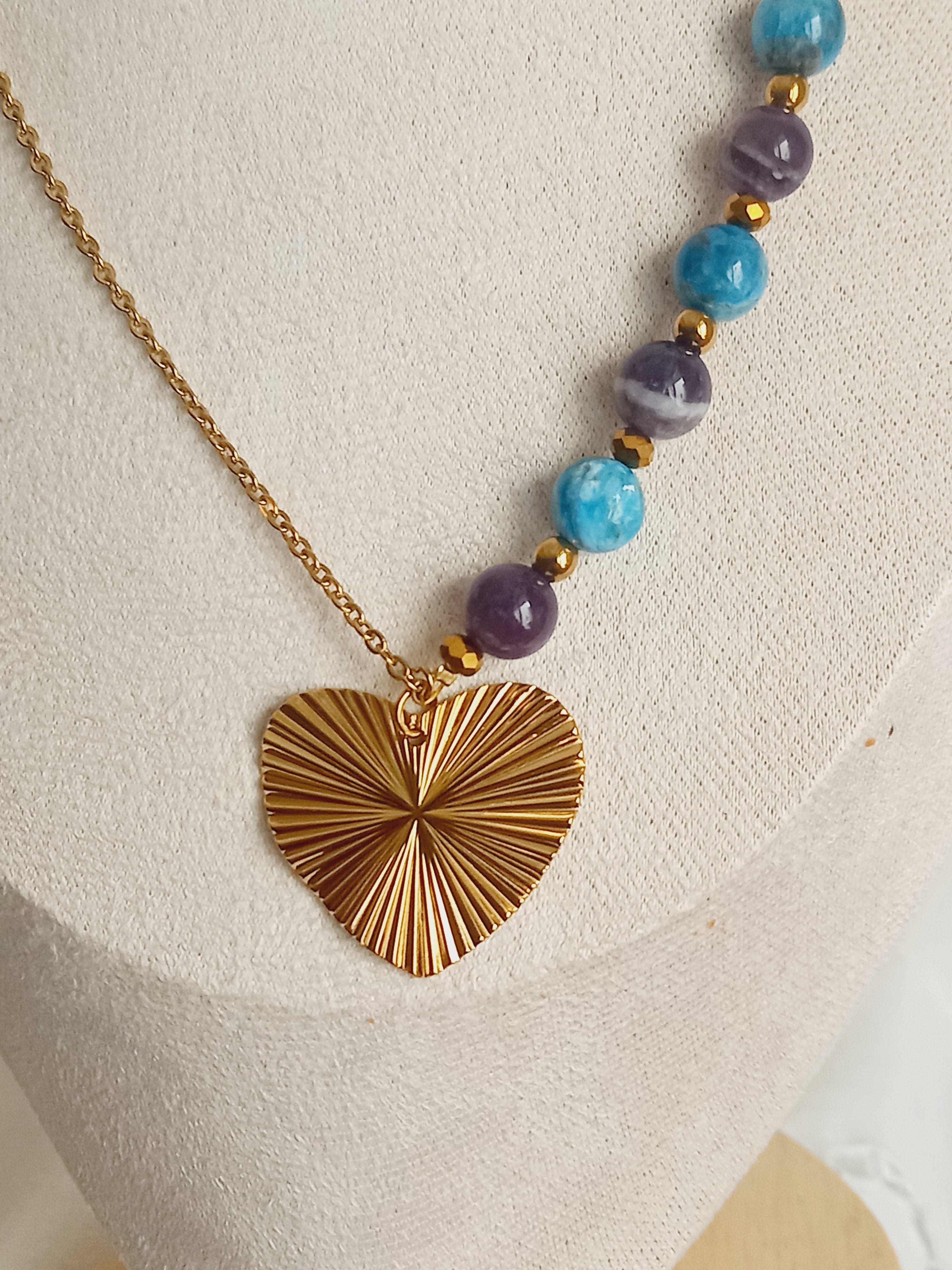 Collier pierre naturelle et acier inoxydable amelie