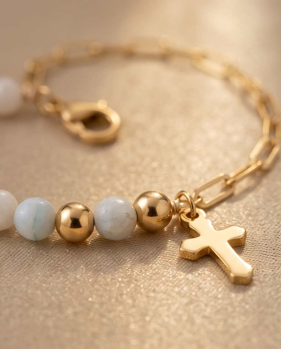 Bracelet amazonite - Perles naturelles acier inoxydable alma