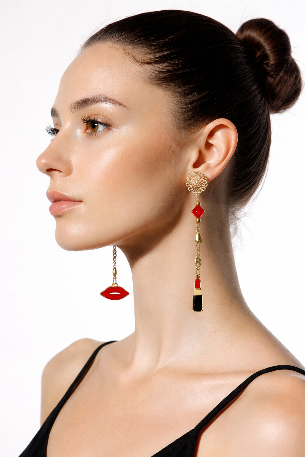 Boucles d'oreilles rouge et or - Plaqué or perles verre émail