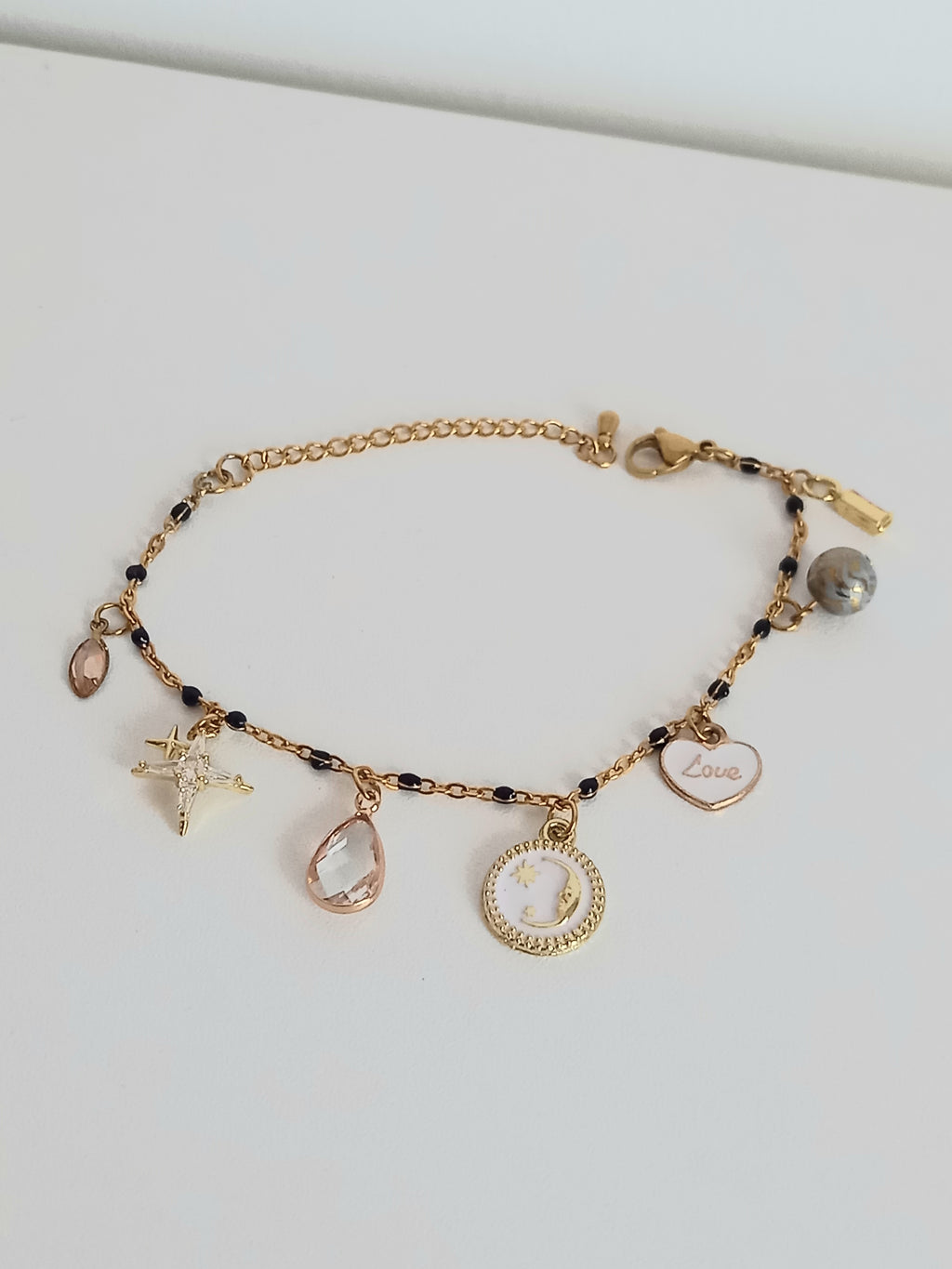 Bracelet tendance Breloques acier inoxydable verre 17cm