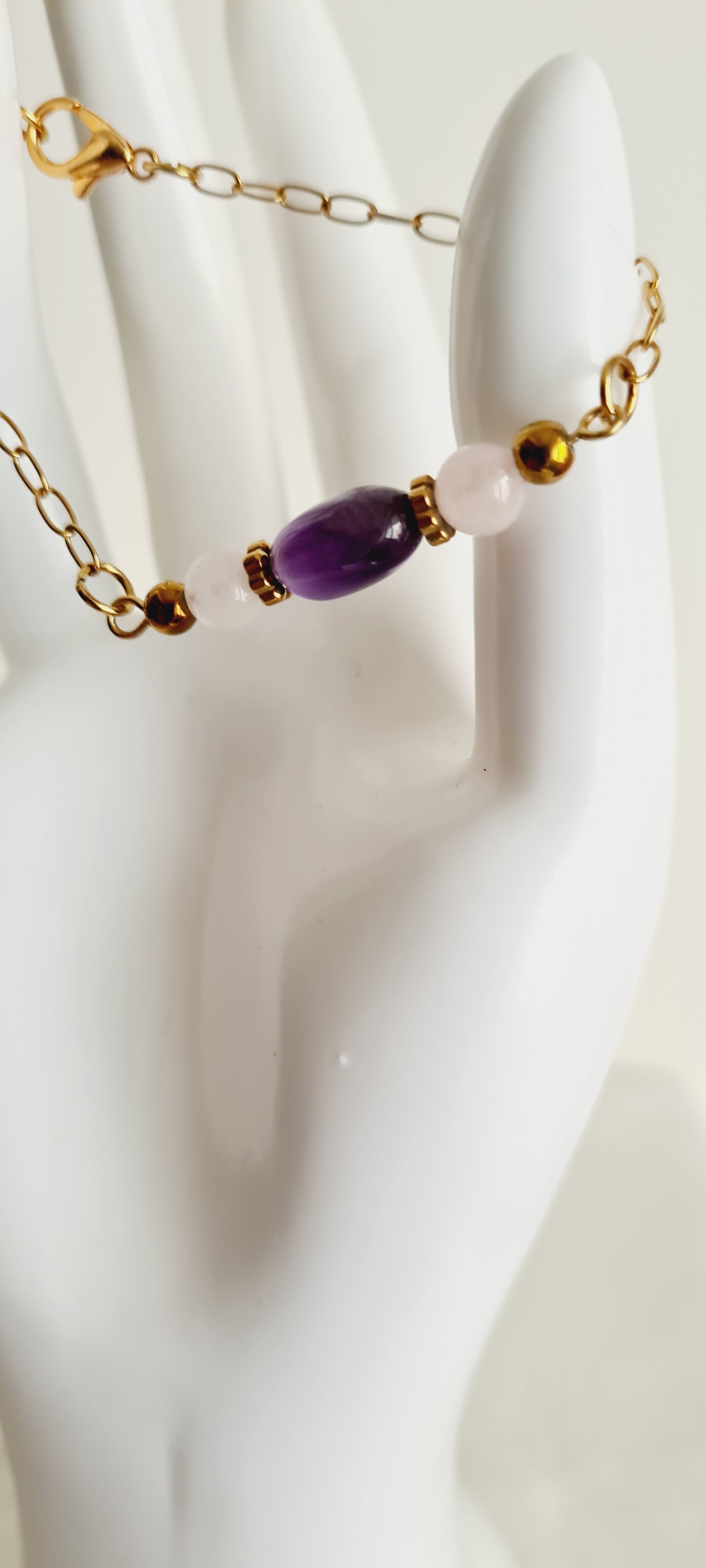 Bracelet Améthyste Quartz Rose - Lithothérapie Pierres Naturelles France