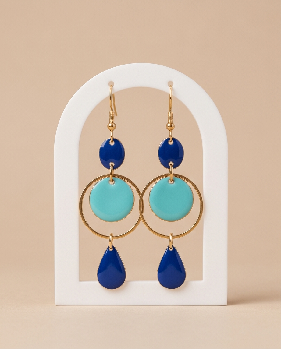 Boucles d'oreilles bleues artisanales – Acier inoxydable & émail | Fait main France