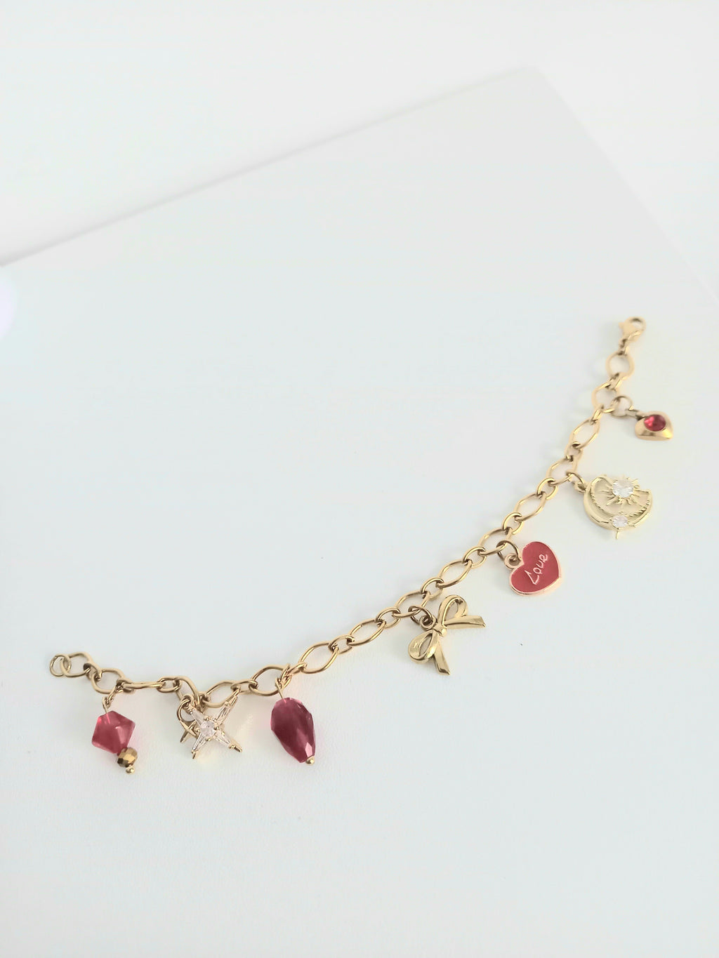Bracelet Rouge & Or - Breloques Verre Bohème Femme Fait Main