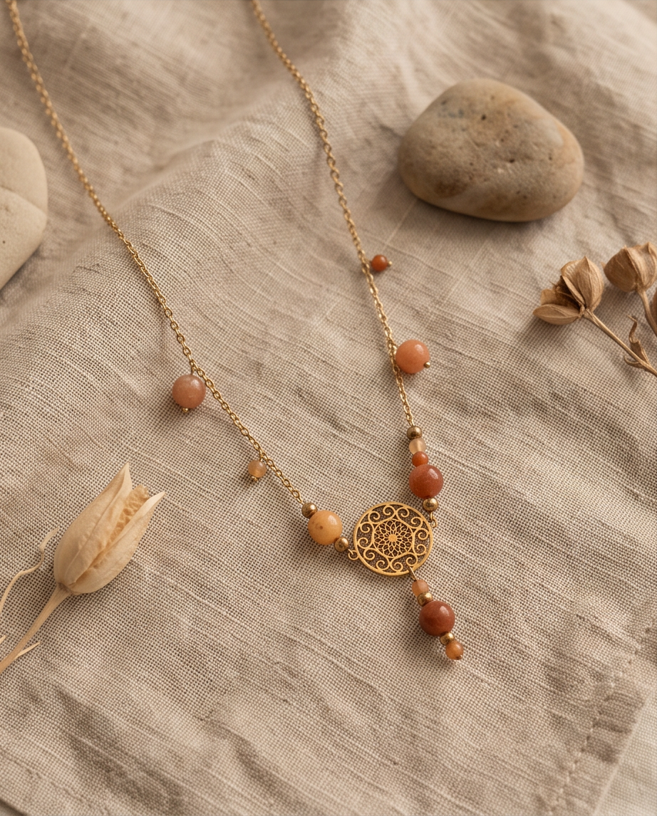 Collier Bohème en perles de cornaline , aline