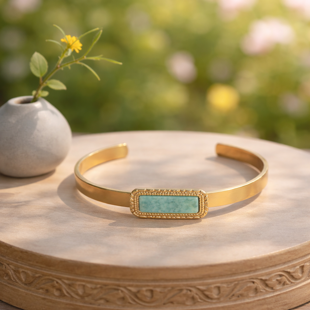 Bracelet jonc Vera amazonite - Acier inoxydable ajustable