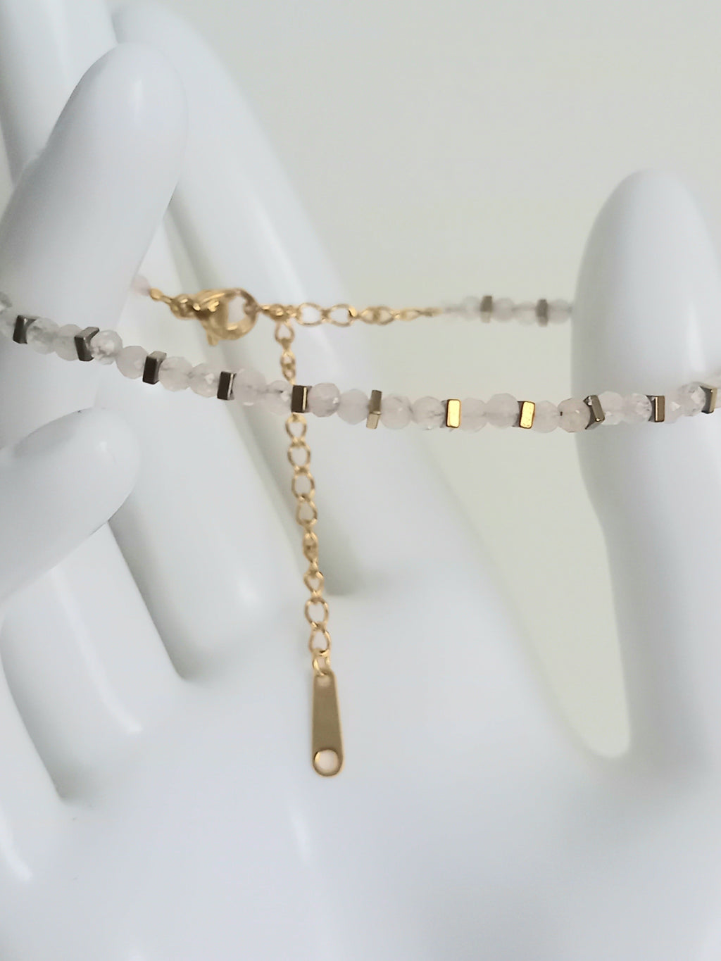 Bracelet Alma quartz rose - Perles 3mm placage ionique 16cm