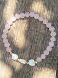 Bracelet Lithothérapie Love Quartz Rose - Cœurs Nacre Acier Inoxydable 15cm