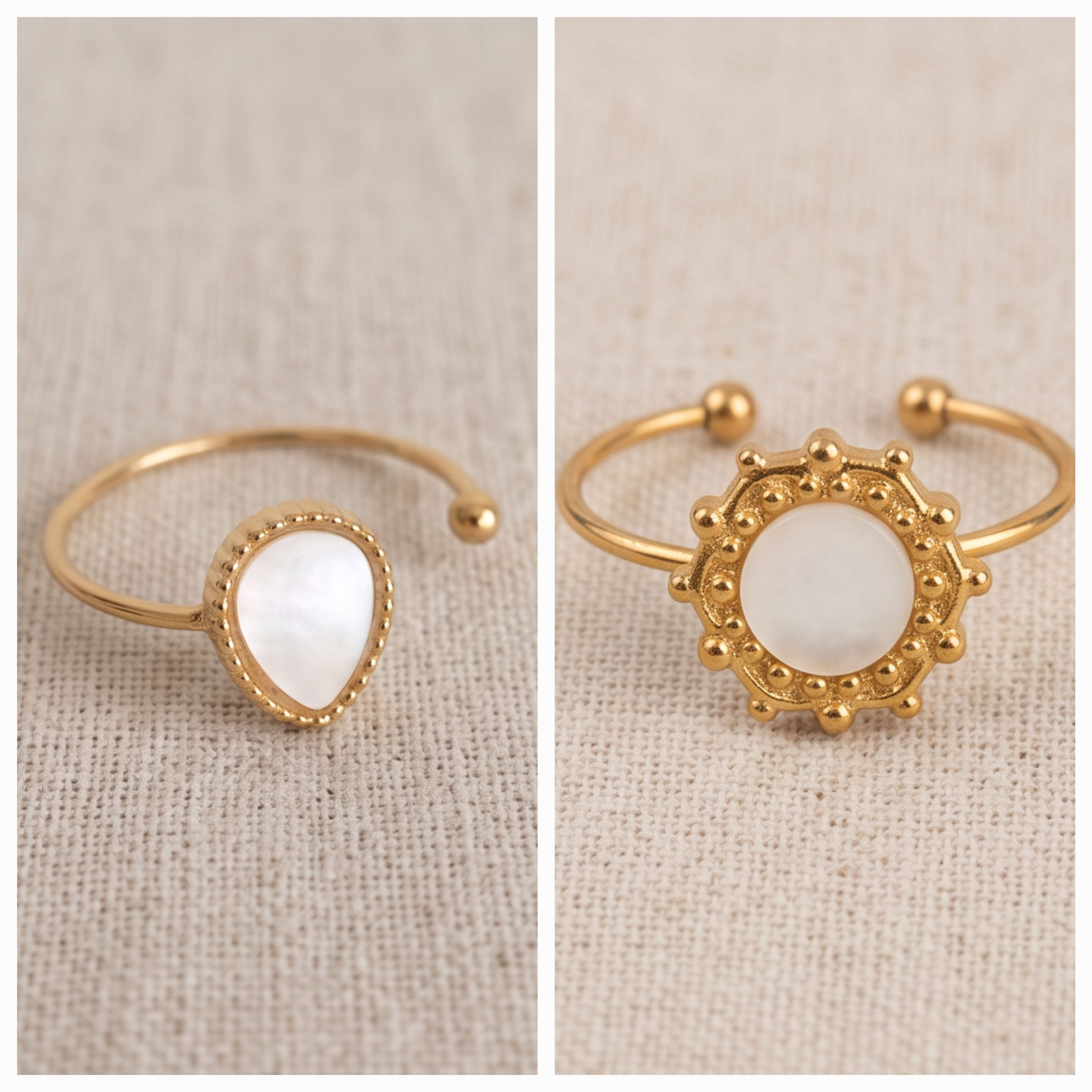 Lot de Bagues Ajustables Nacre | Bijoux Bohème Femme – Elaine Bohème