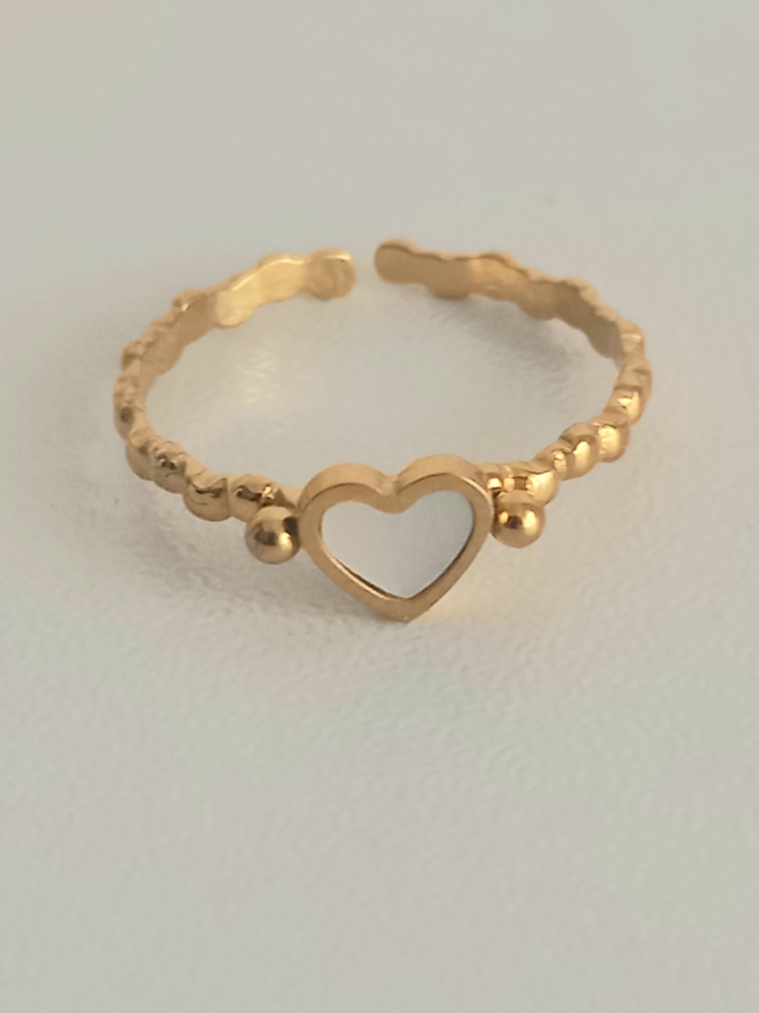 Bague ajustable nacre - Acier inoxydable plaquage ionique