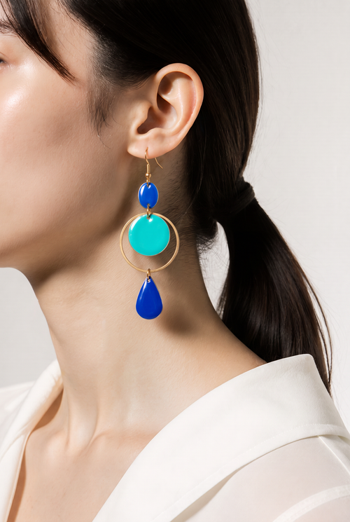 Boucles d'oreilles bleues artisanales – Acier inoxydable & émail | Fait main France