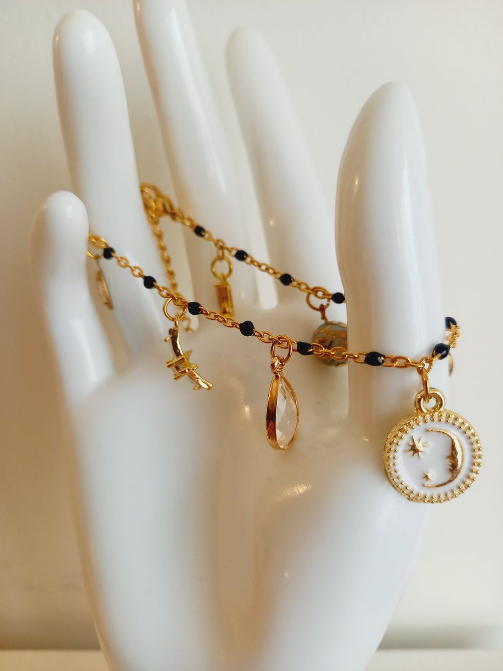 Bracelet tendance Breloques acier inoxydable verre 17cm