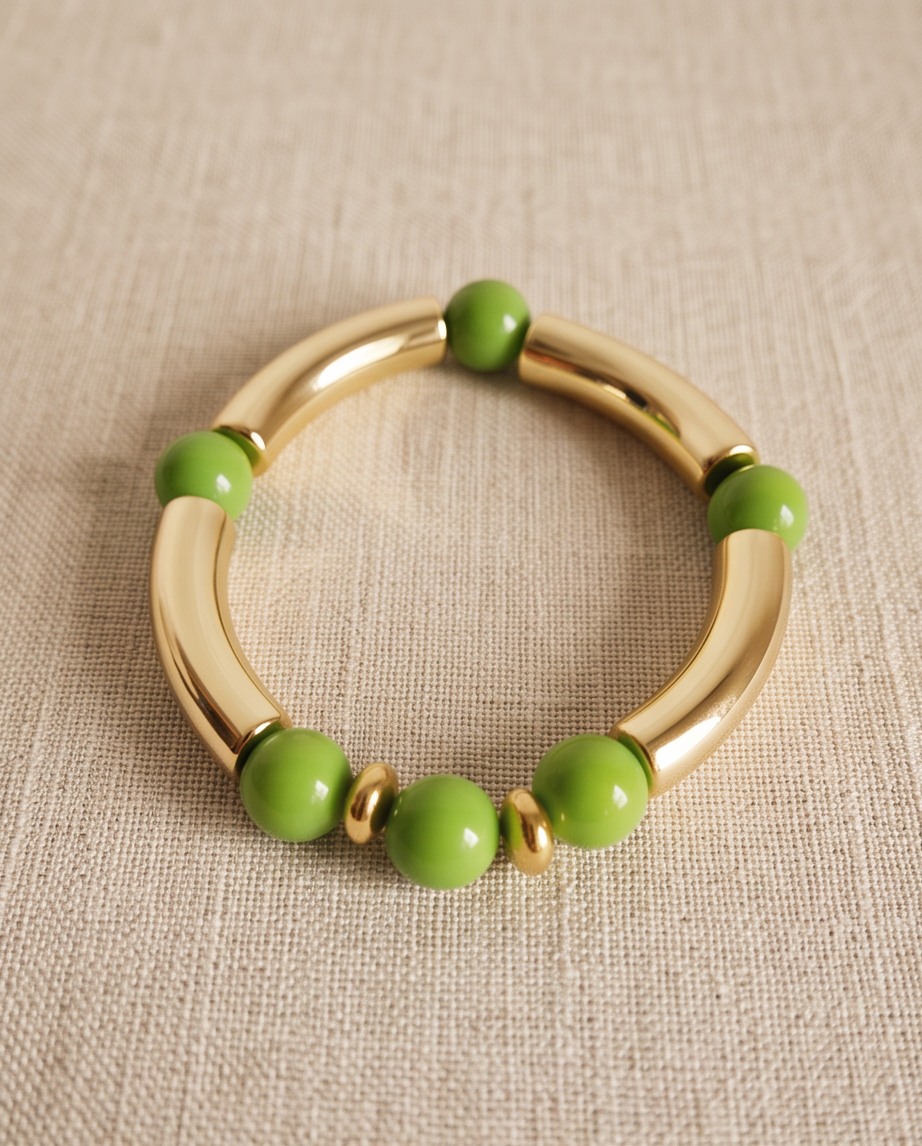 Bracelet Tendance Verre & Lumière Vert Pomme – Fait Main France