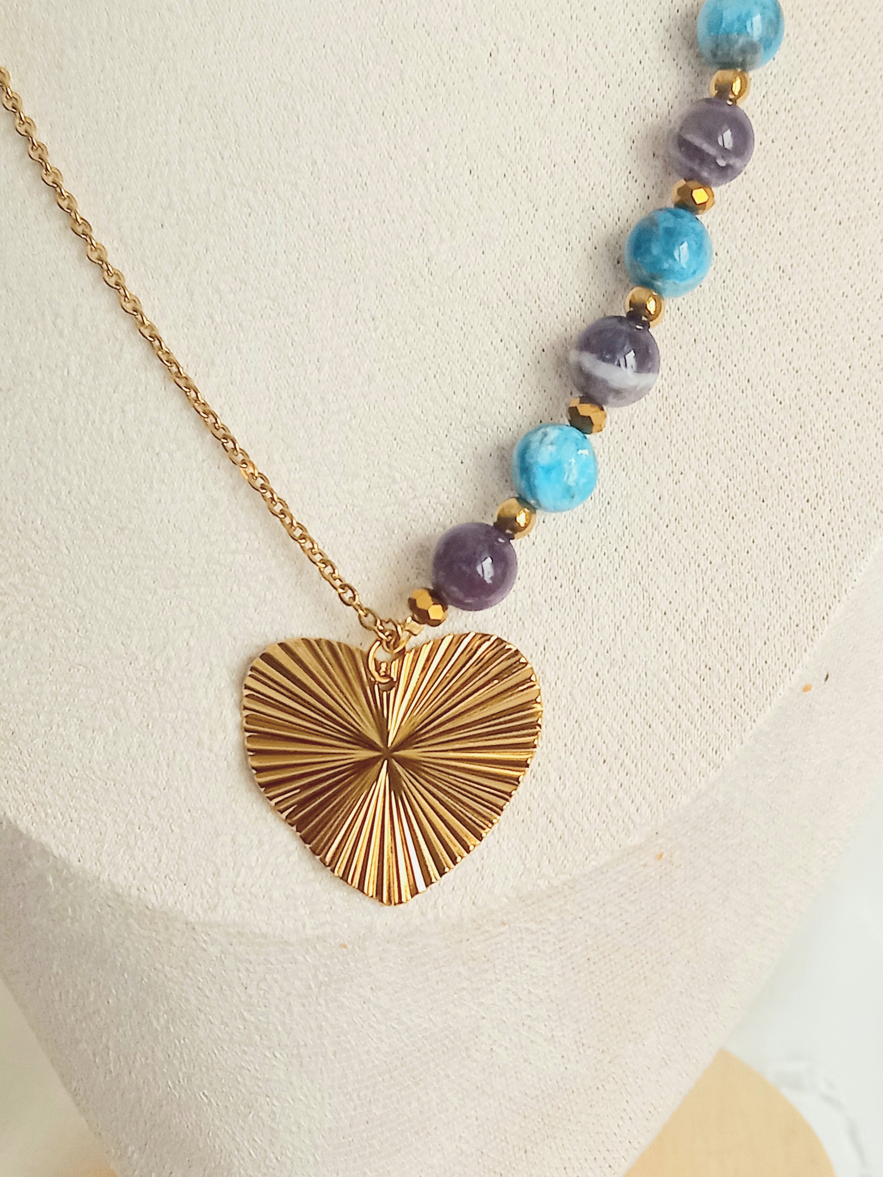 Collier pierre naturelle et acier inoxydable amelie