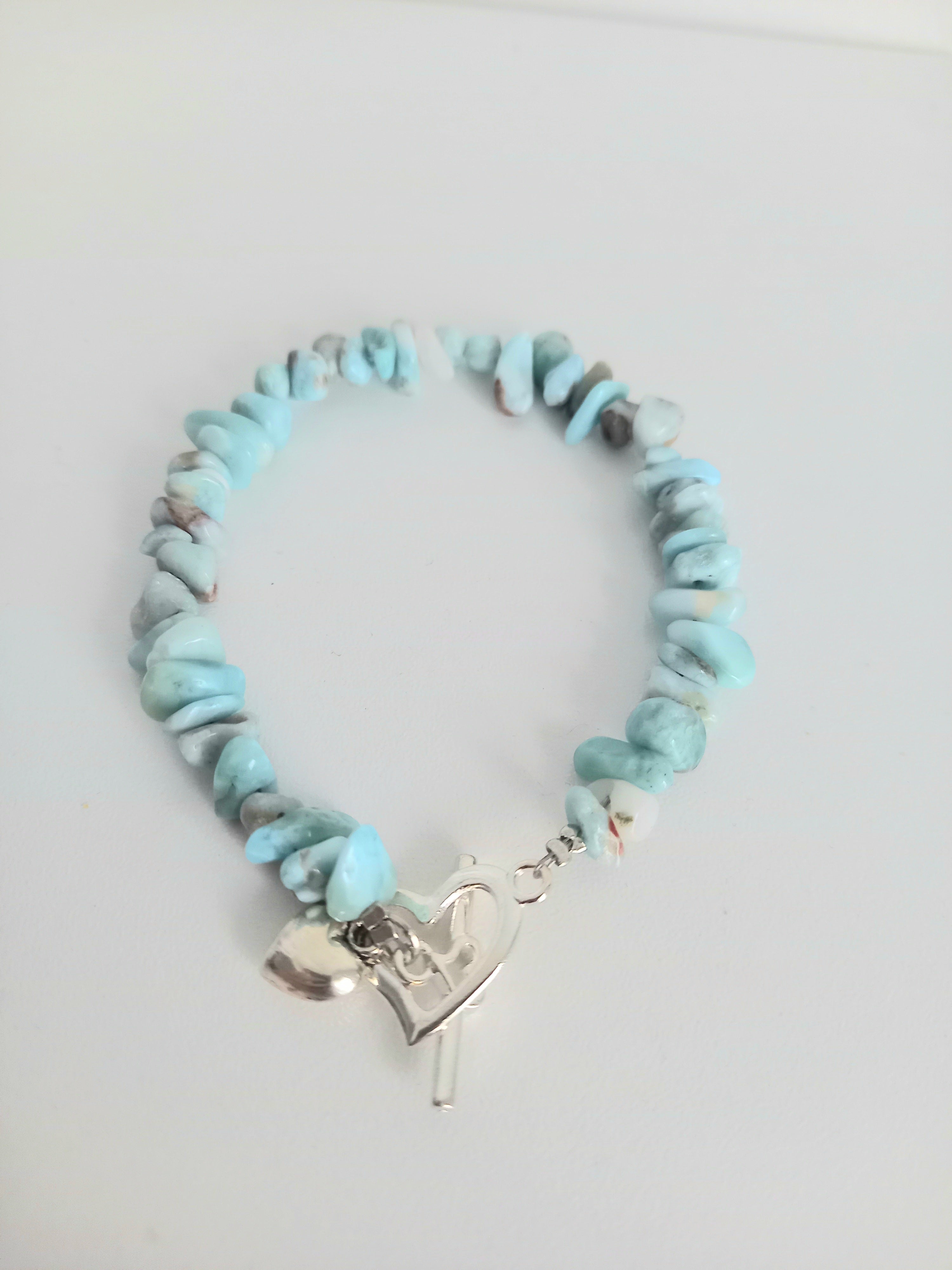 Bracelet lithothérapie larimar - Pierre chips acier inoxydable 16cm