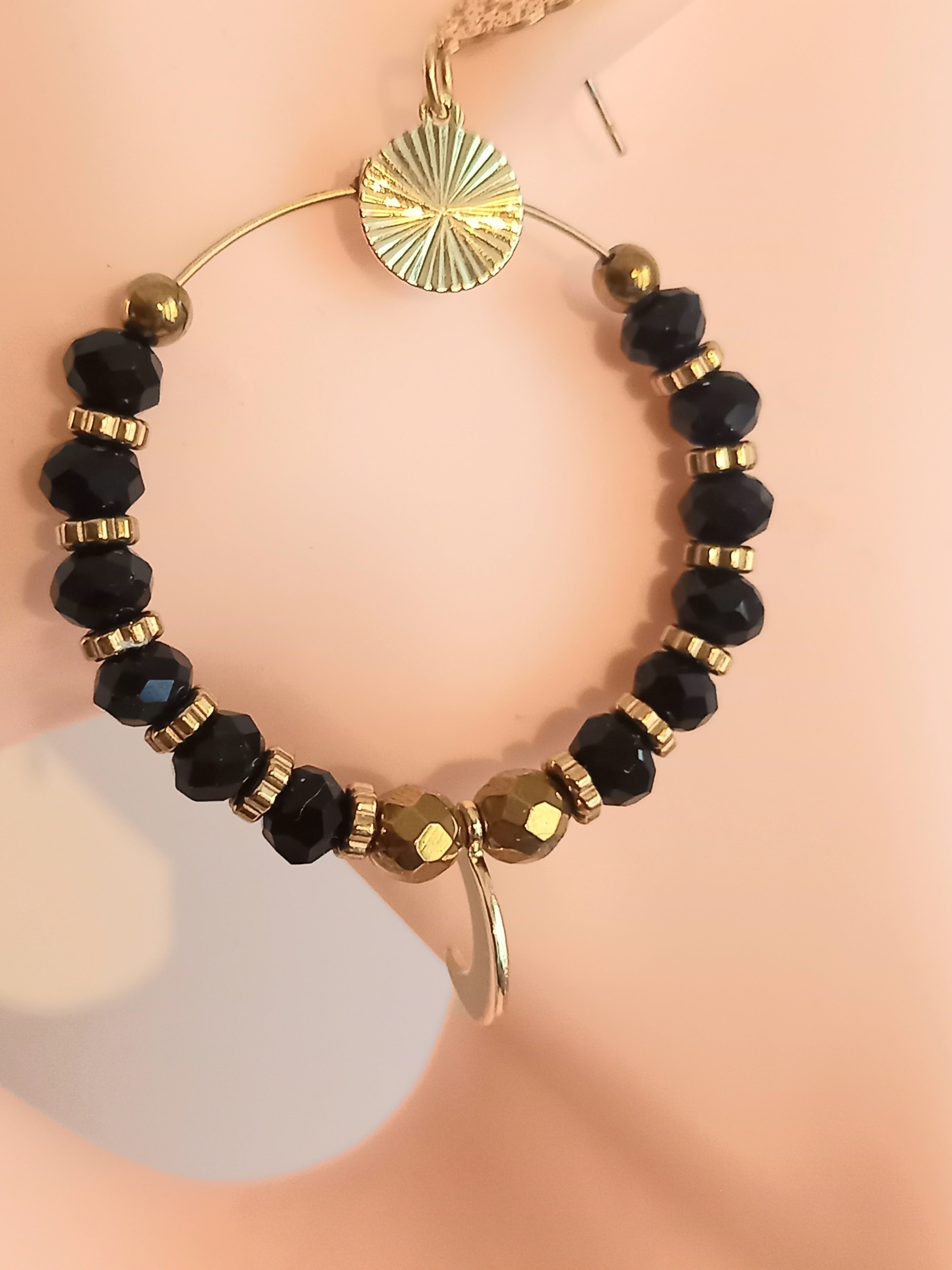 Boucles d'oreilles Acier inoxydable verre hématite 40mm