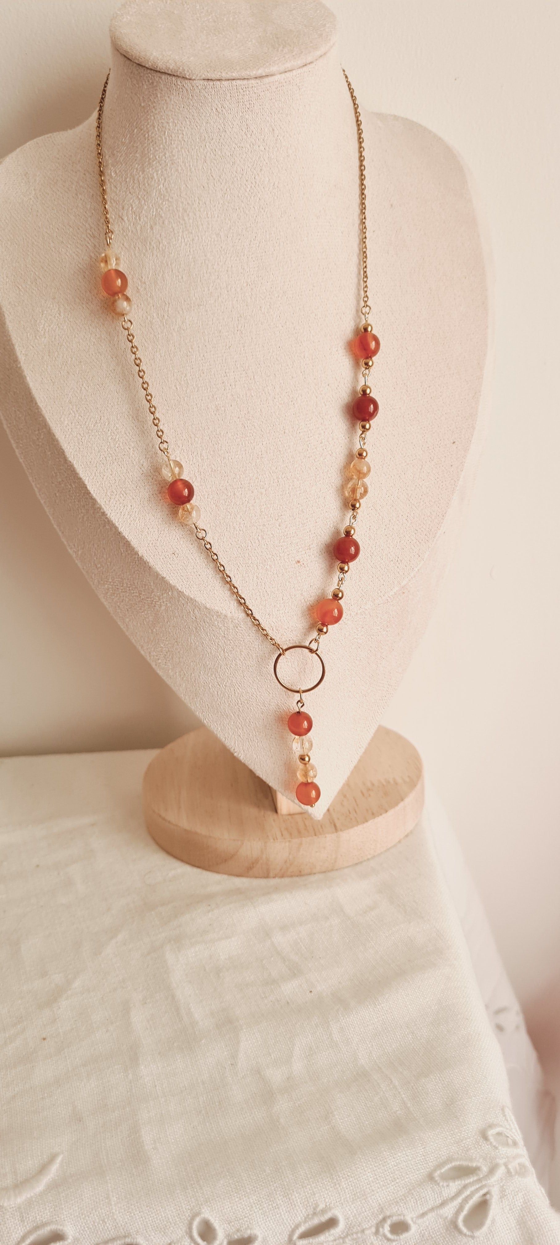 Collier Ciline pierre naturelle lithothérapie acier inoxydable bijoux bohème fait main