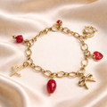 Bracelet Rouge & Or - Breloques Verre Bohème Femme Fait Main