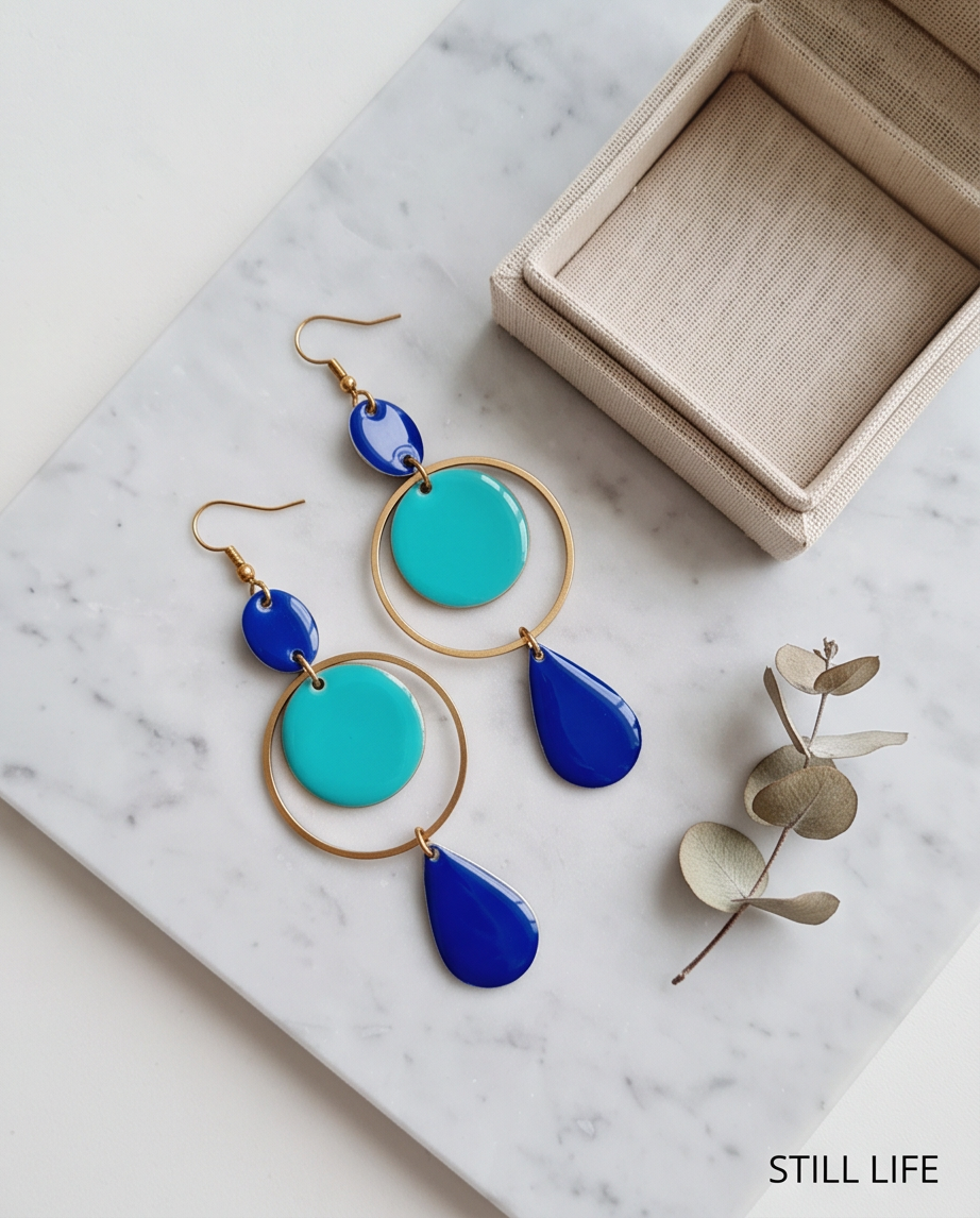 Boucles d'oreilles bleues artisanales – Acier inoxydable & émail | Fait main France