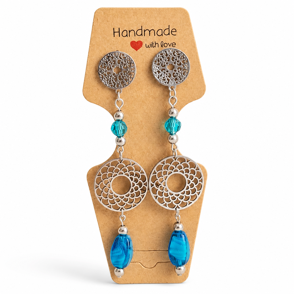 Boucles d'oreilles Perles de Verre Bleues – Fait Main France
