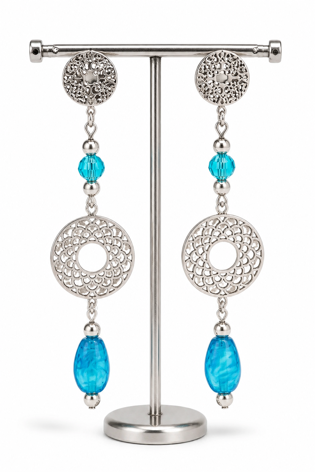 Boucles d'oreilles Perles de Verre Bleues – Fait Main France