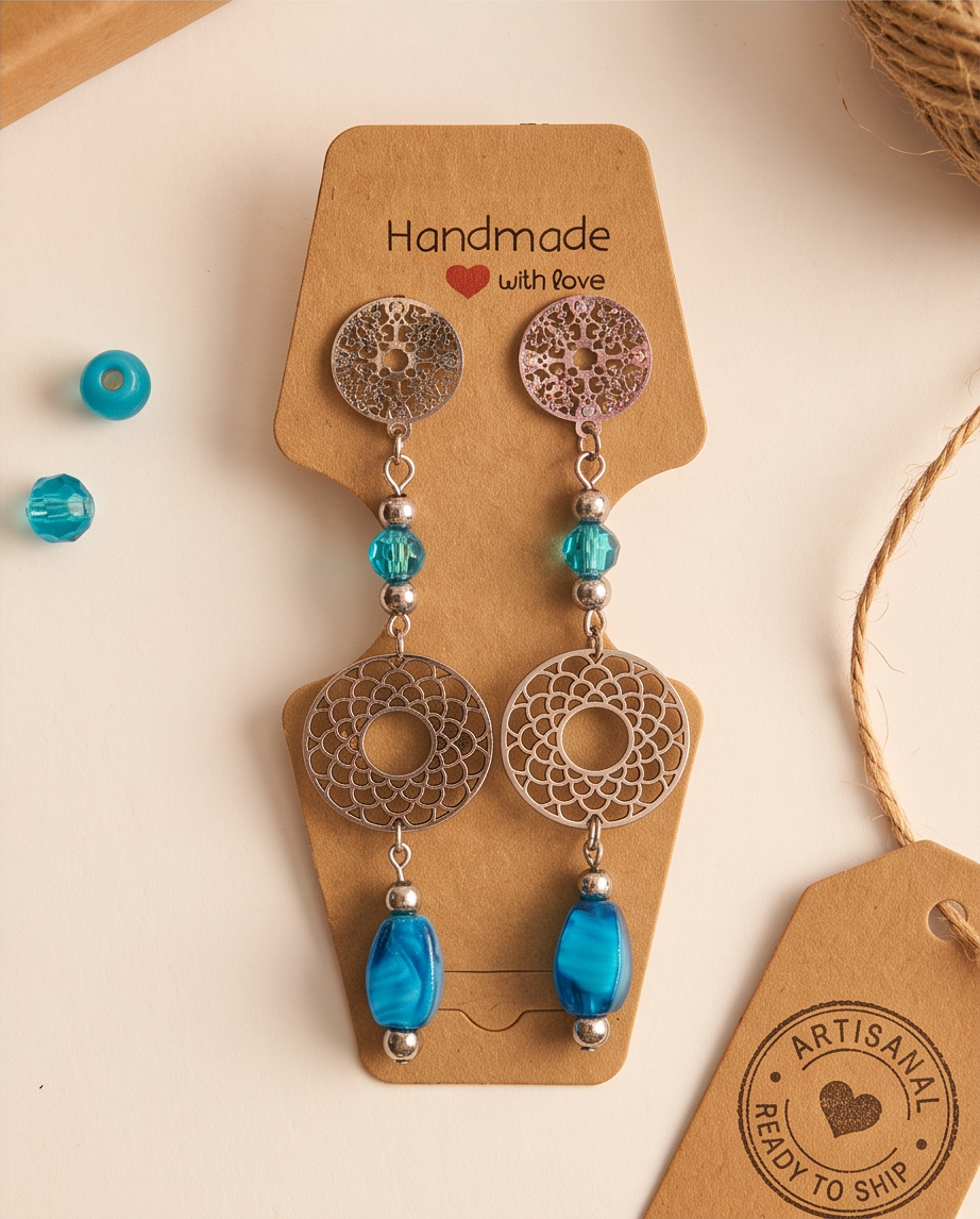 Boucles d'oreilles Perles de Verre Bleues – Fait Main France