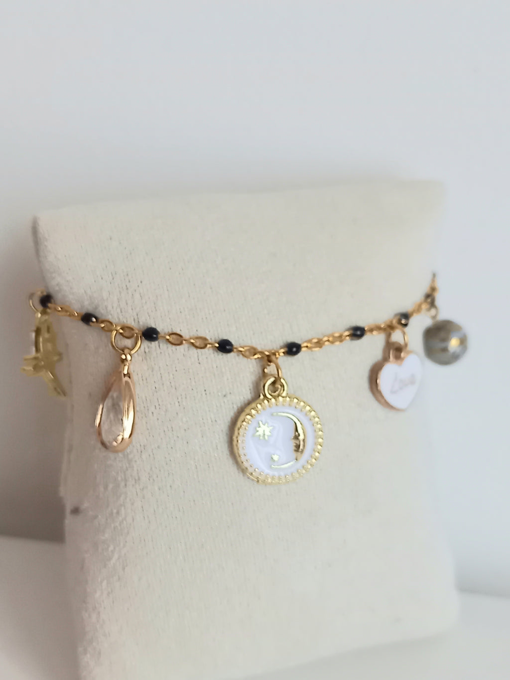 Bracelet tendance Breloques acier inoxydable verre 17cm