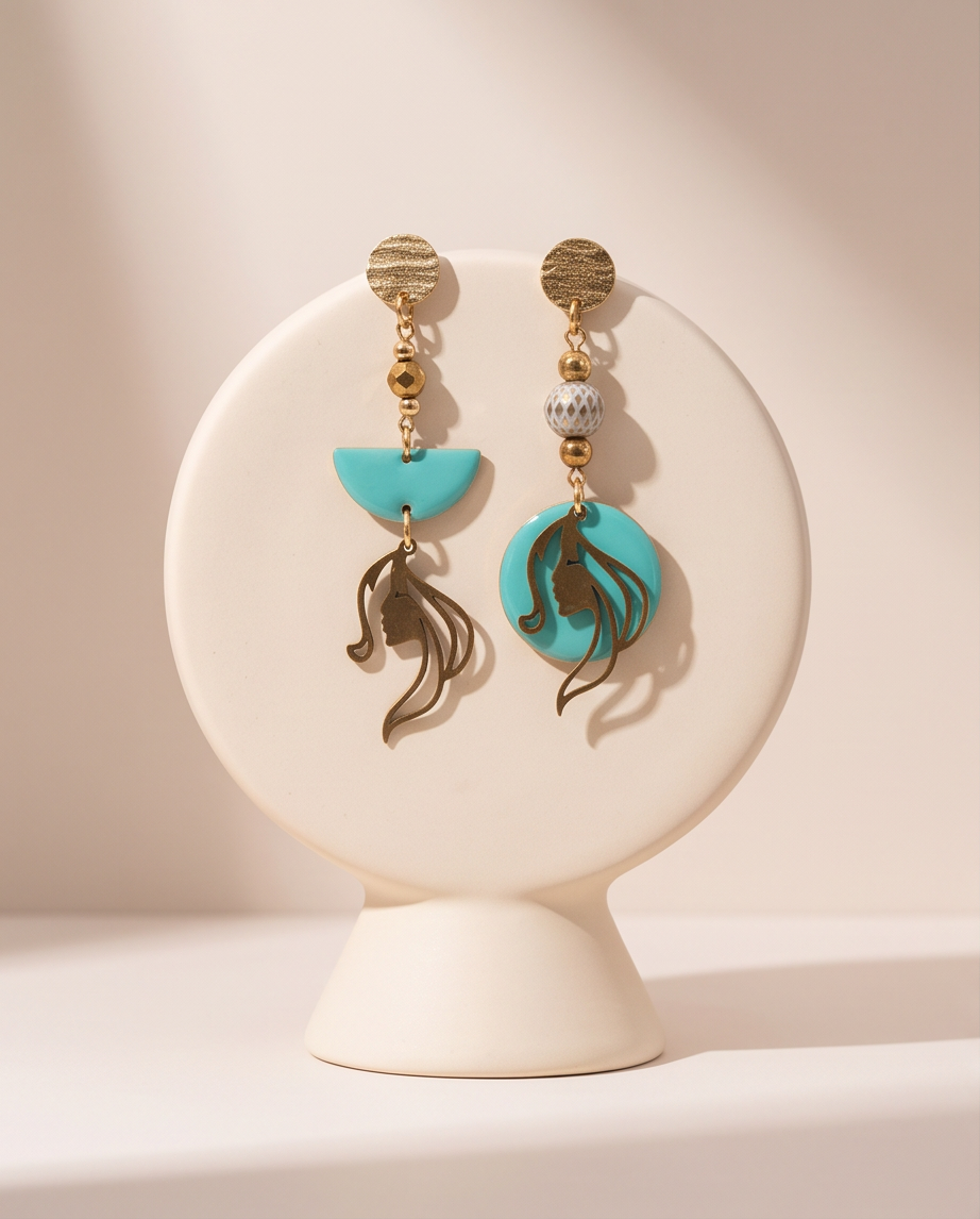 Boucles d'oreilles noir, rouge , bleu et doré - Breloques acier inoxydable émail
