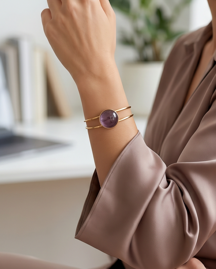 Bracelet Amelia – Améthyste & Acier Inoxydable, Lithothérapie