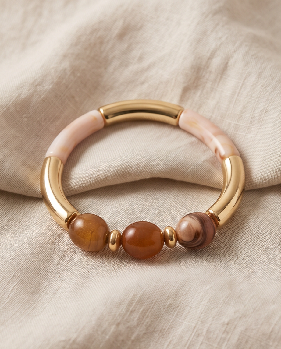 Bracelet Céline , brun, doré & crème