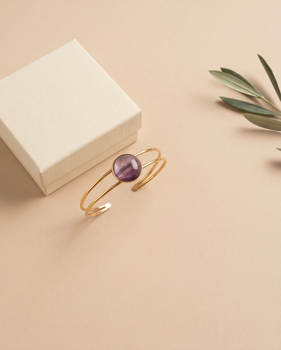 Bracelet Amelia – Améthyste & Acier Inoxydable, Lithothérapie