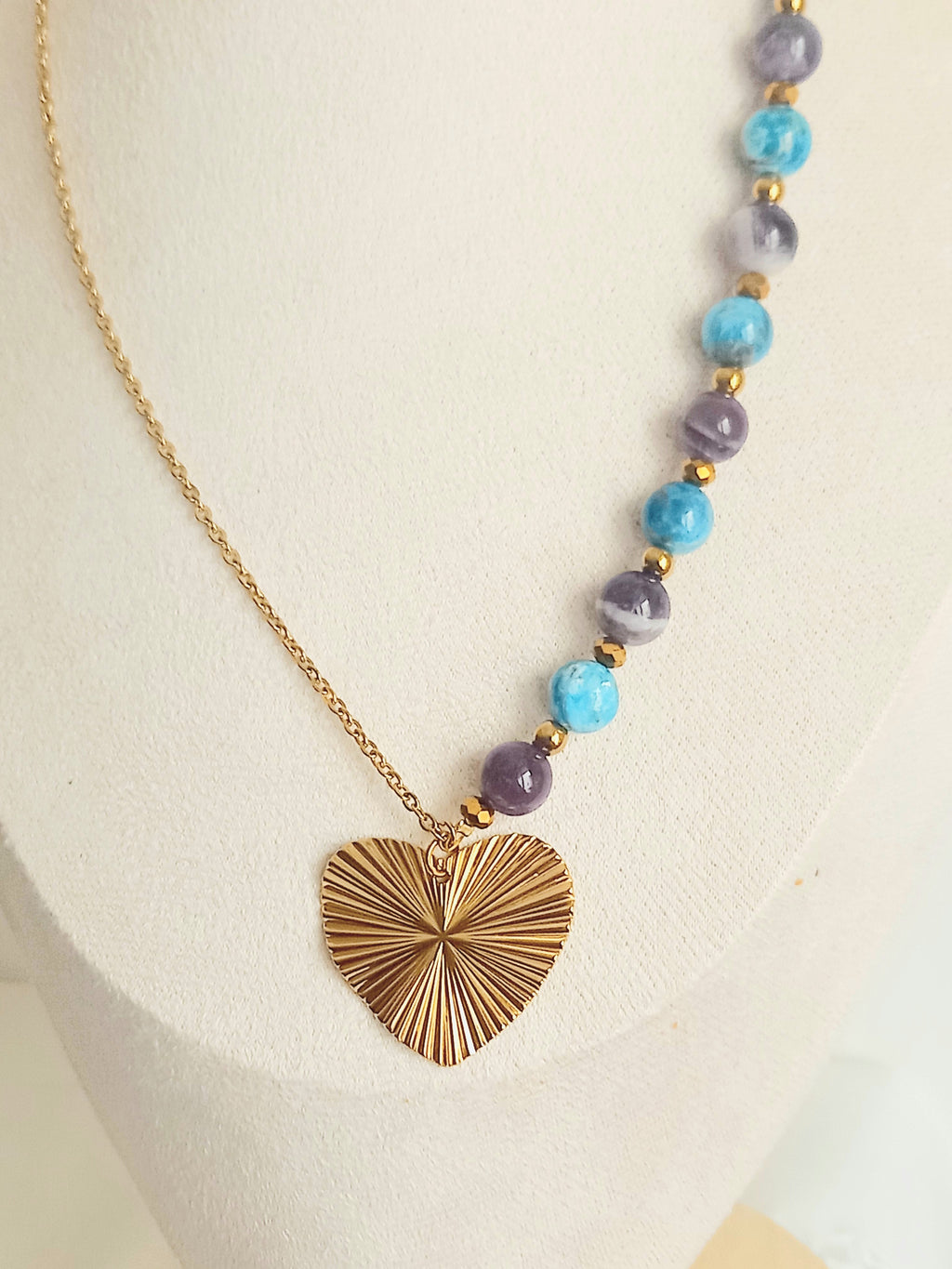 Collier pierre naturelle et acier inoxydable amelie