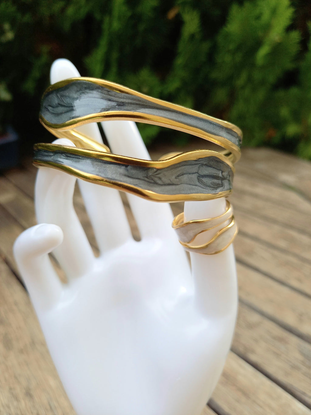 Ensemble bague et bracelet ajustables - Acier inoxydable raffiné