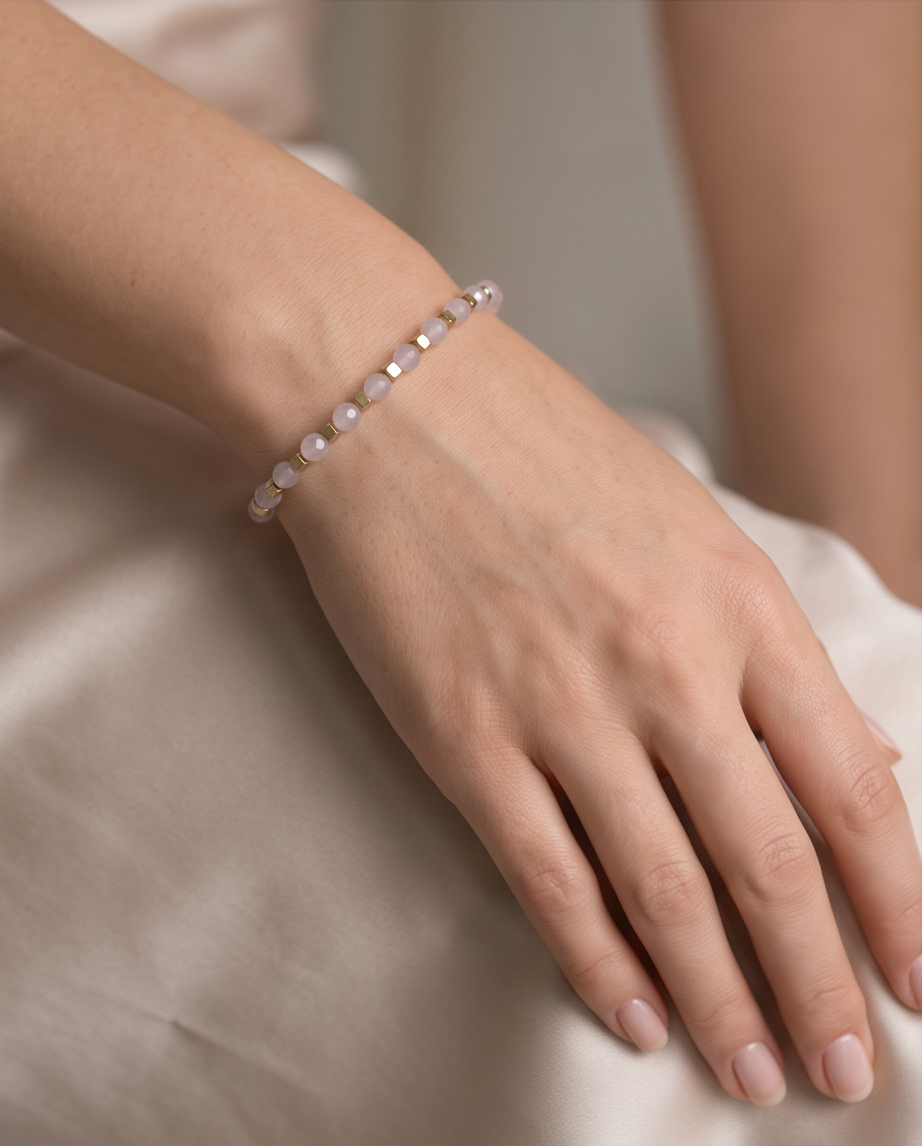 Bracelet Alma quartz rose - Perles 3mm placage ionique 16cm