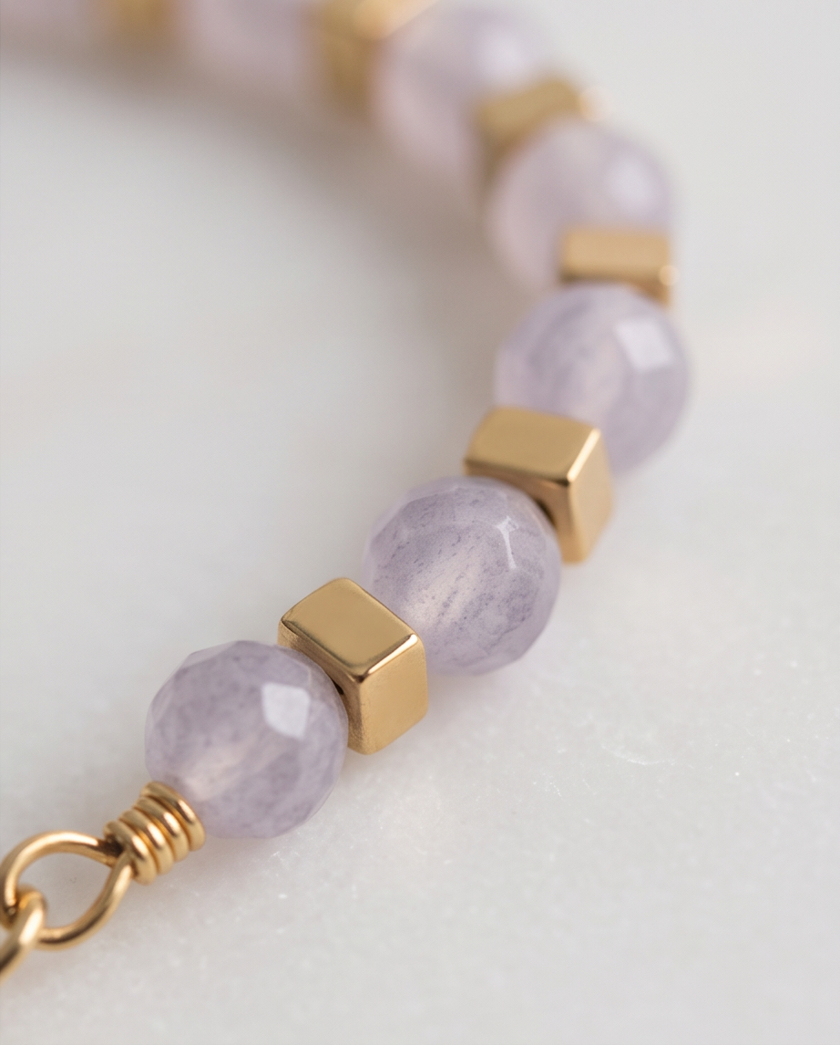 Bracelet Alma quartz rose - Perles 3mm placage ionique 16cm