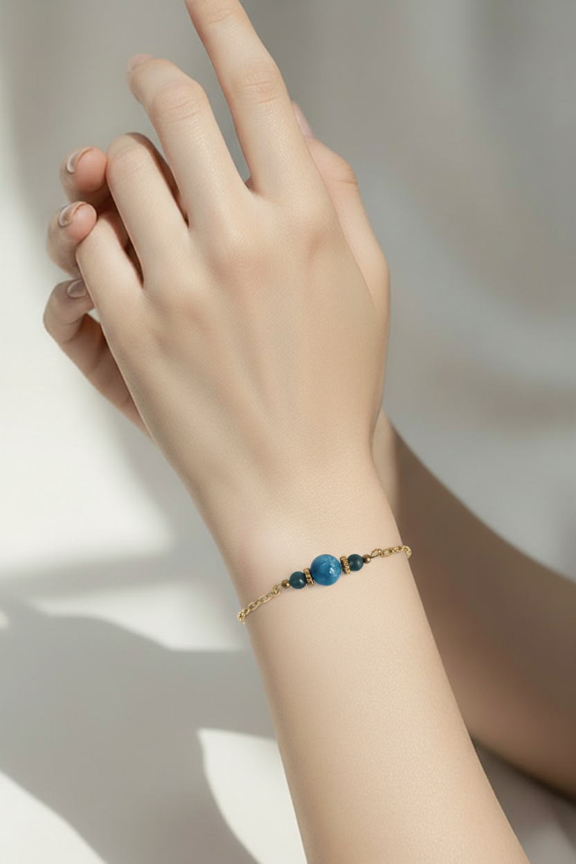 Bracelet acier inoxydable et pierre d apatite