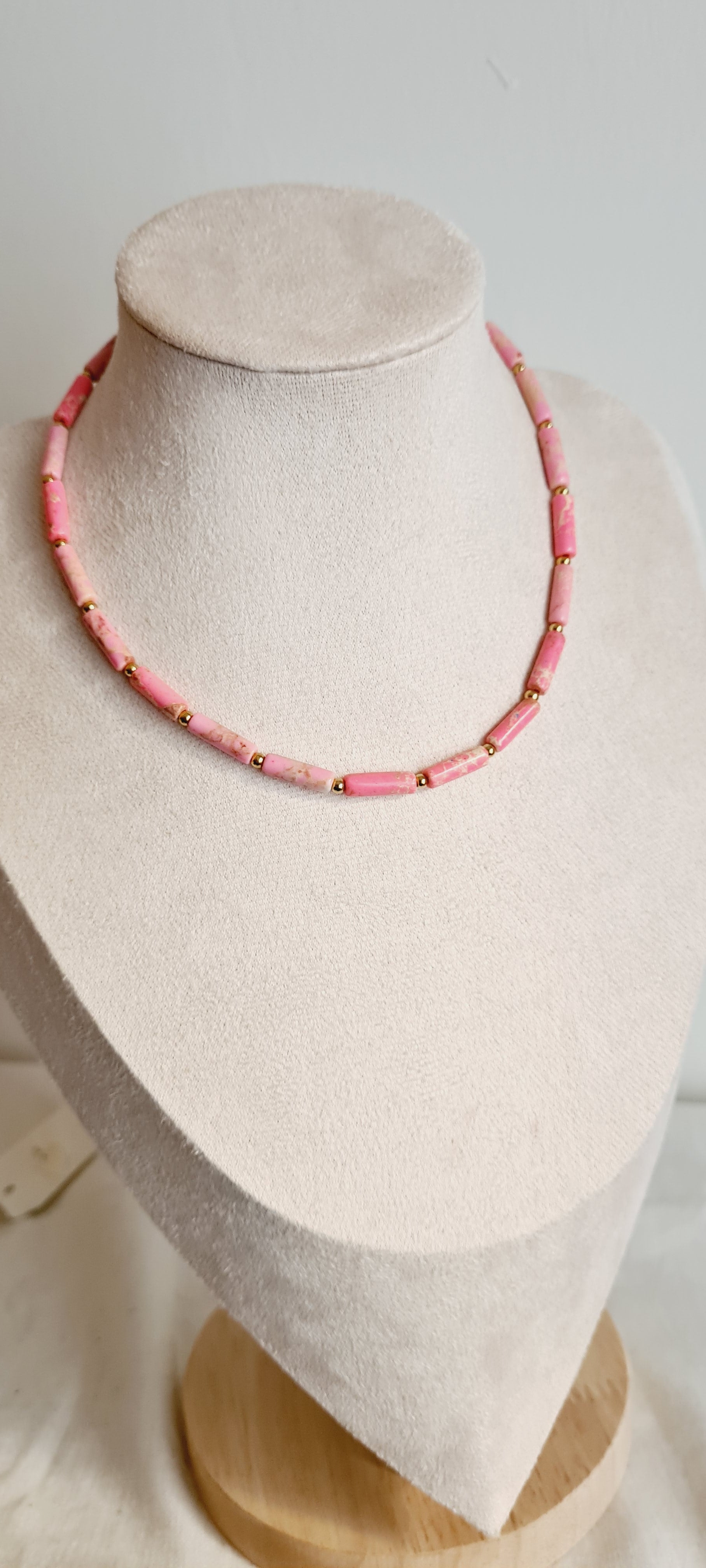 Collier lithotherapie pierre naturelle et acier inoxydable bella rosa