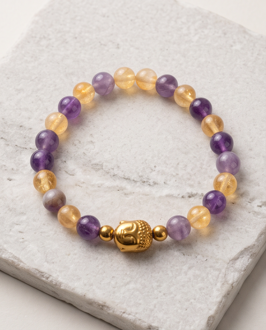 Bracelet Améthyste & Citrine – Lithothérapie | Fait Main France