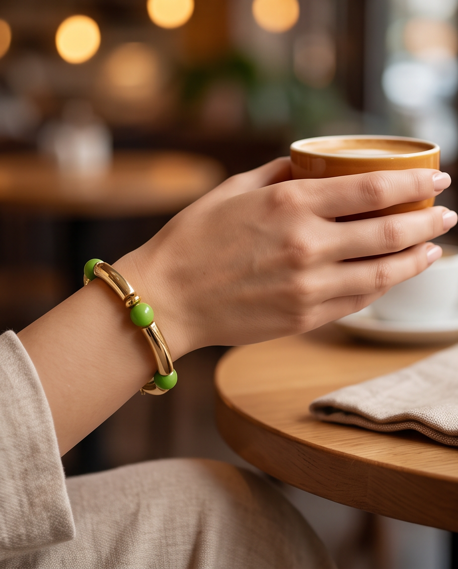 Bracelet Tendance Verre & Lumière Vert Pomme – Fait Main France
