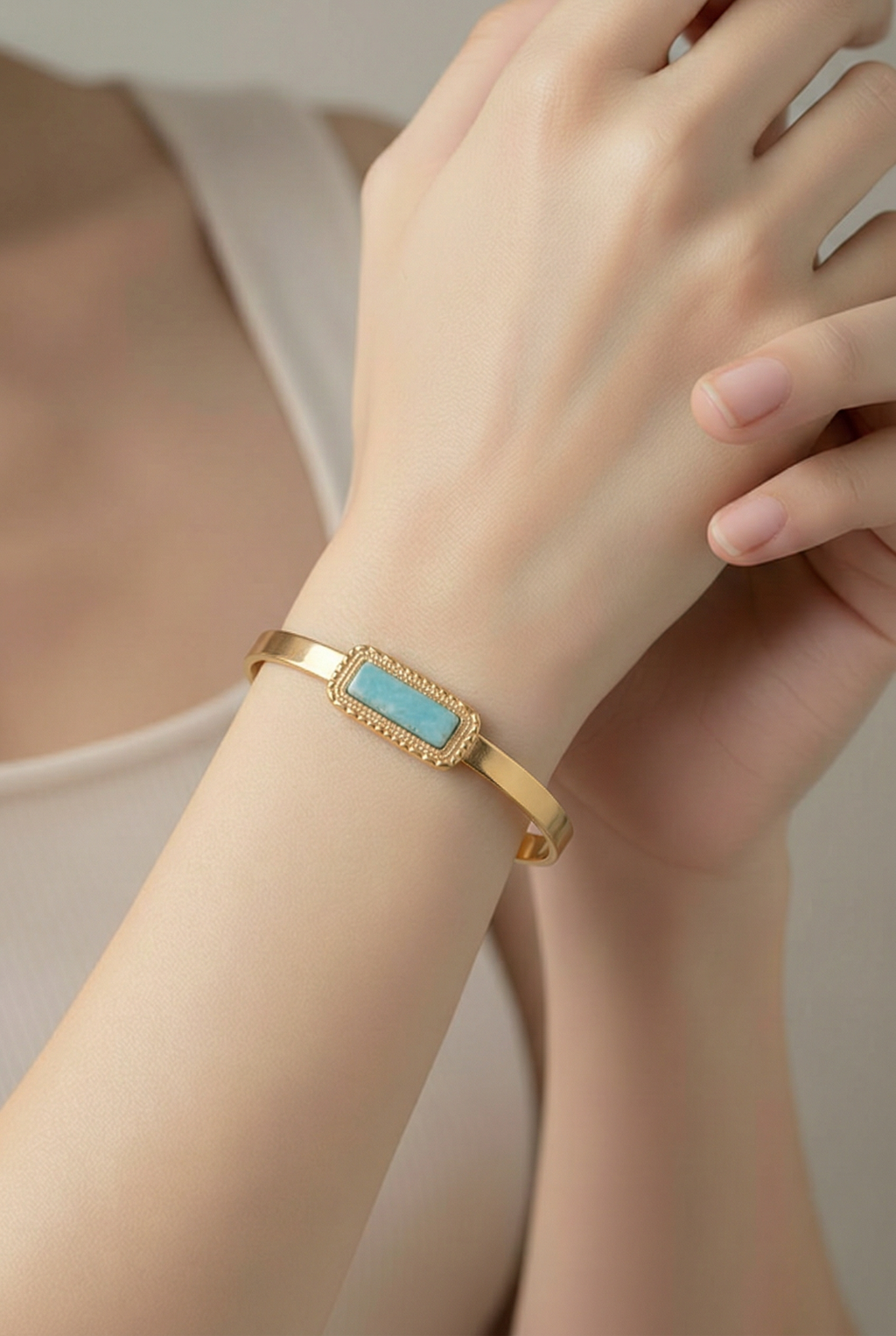 Bracelet jonc Vera amazonite - Acier inoxydable ajustable