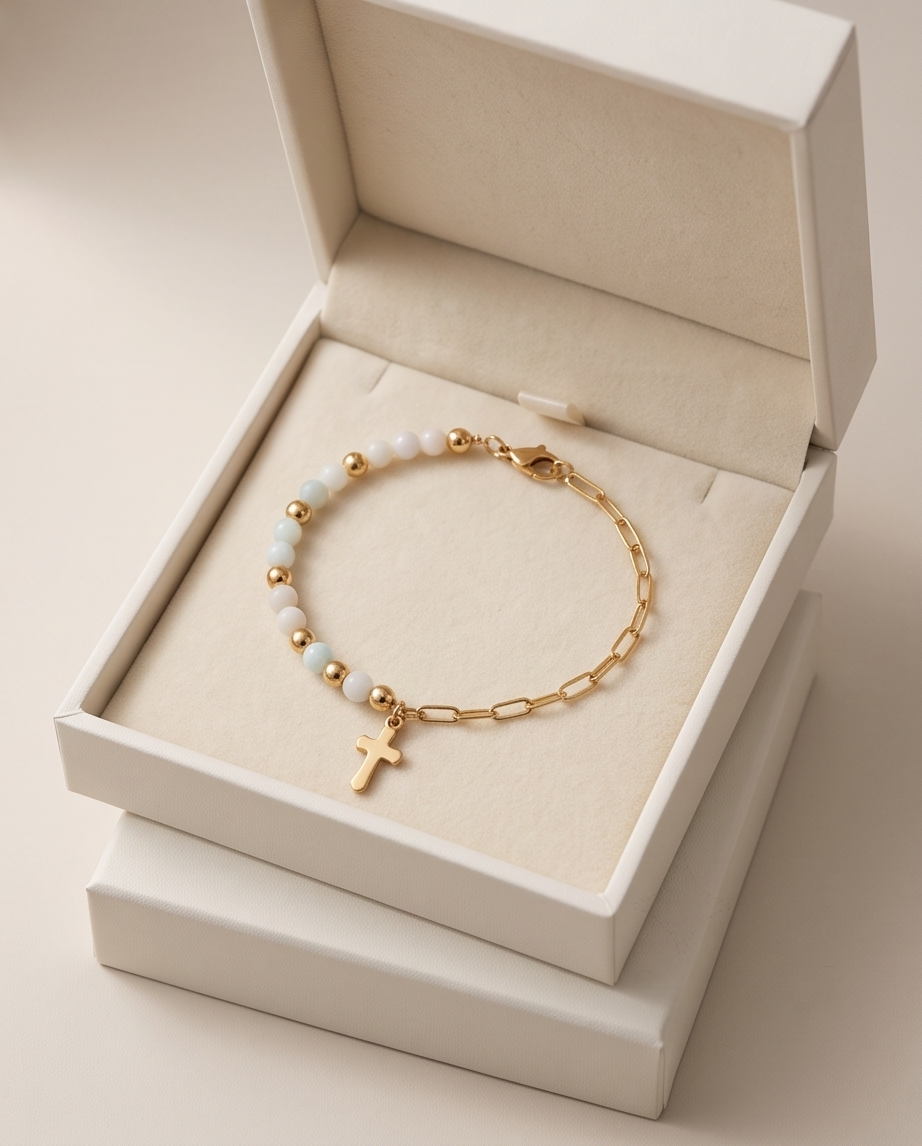Bracelet amazonite - Perles naturelles acier inoxydable alma