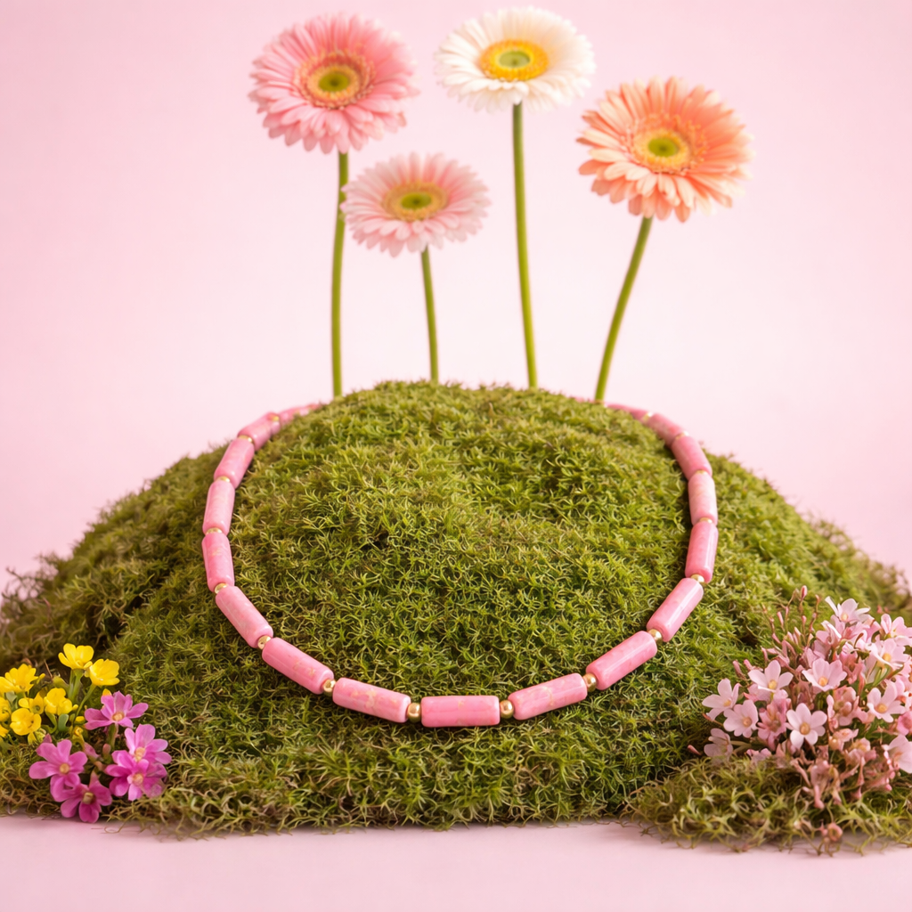 Collier lithotherapie pierre naturelle et acier inoxydable bella rosa