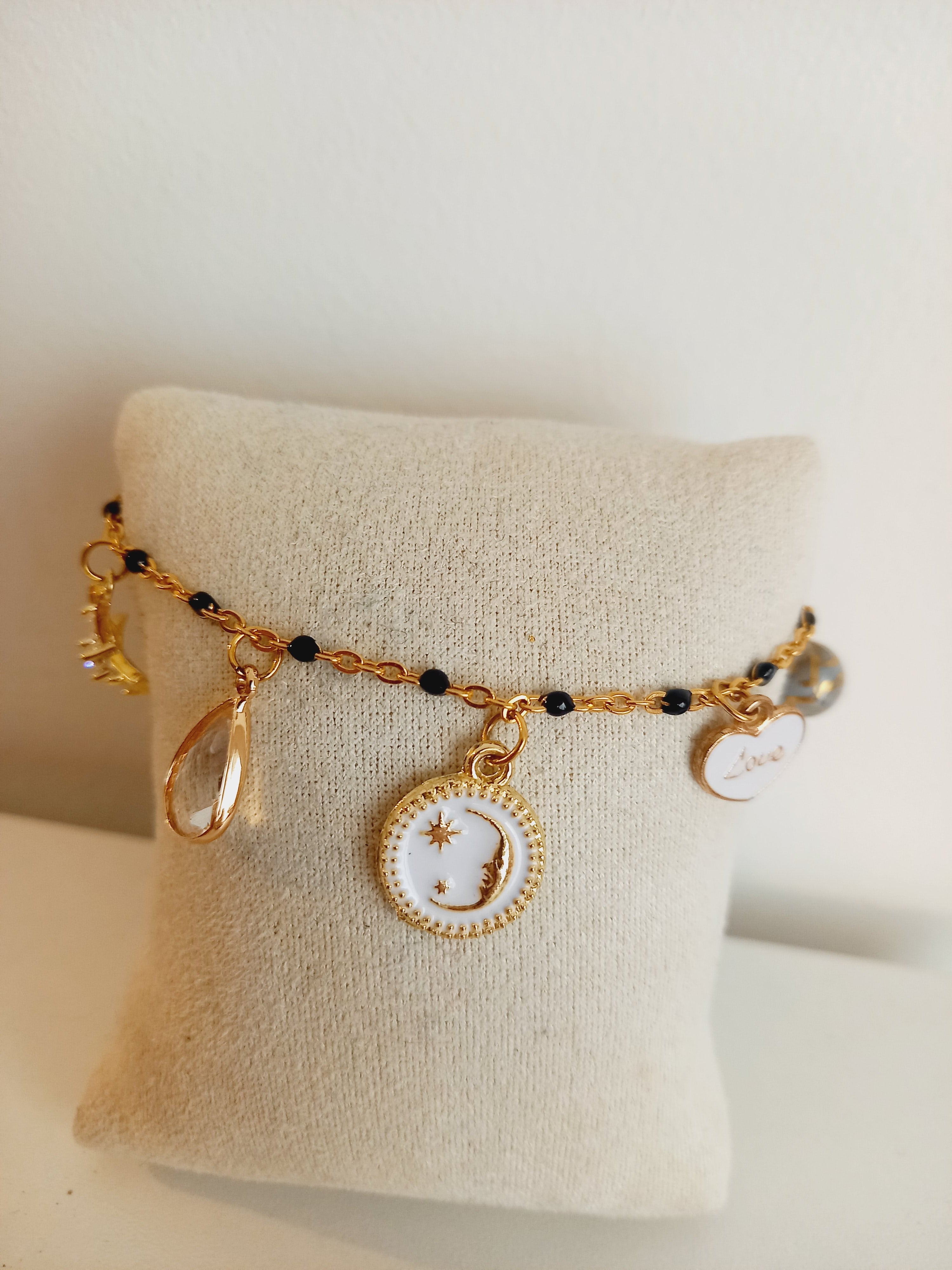 Bracelet tendance Breloques acier inoxydable verre 17cm