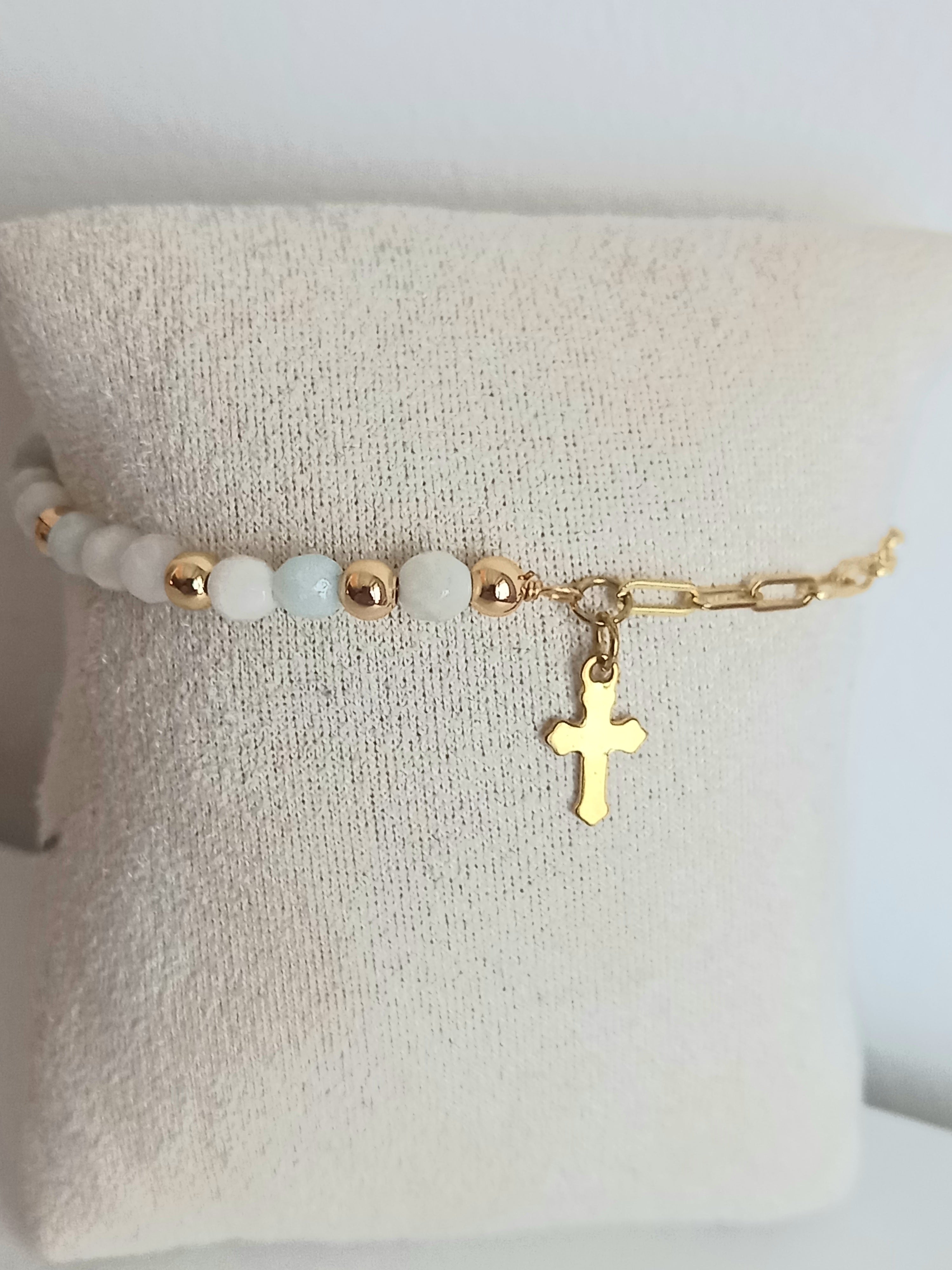 Bracelet amazonite - Perles naturelles acier inoxydable