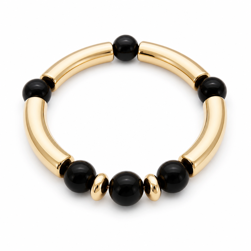 Bracelet Élégant Verre & Lumière Noir – Fait Main France