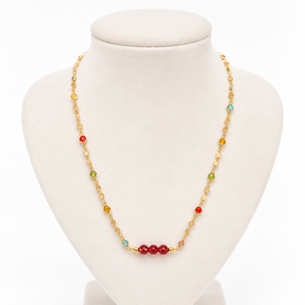 Collier Rainbow – Perles de verre multicolores & acier inoxydable