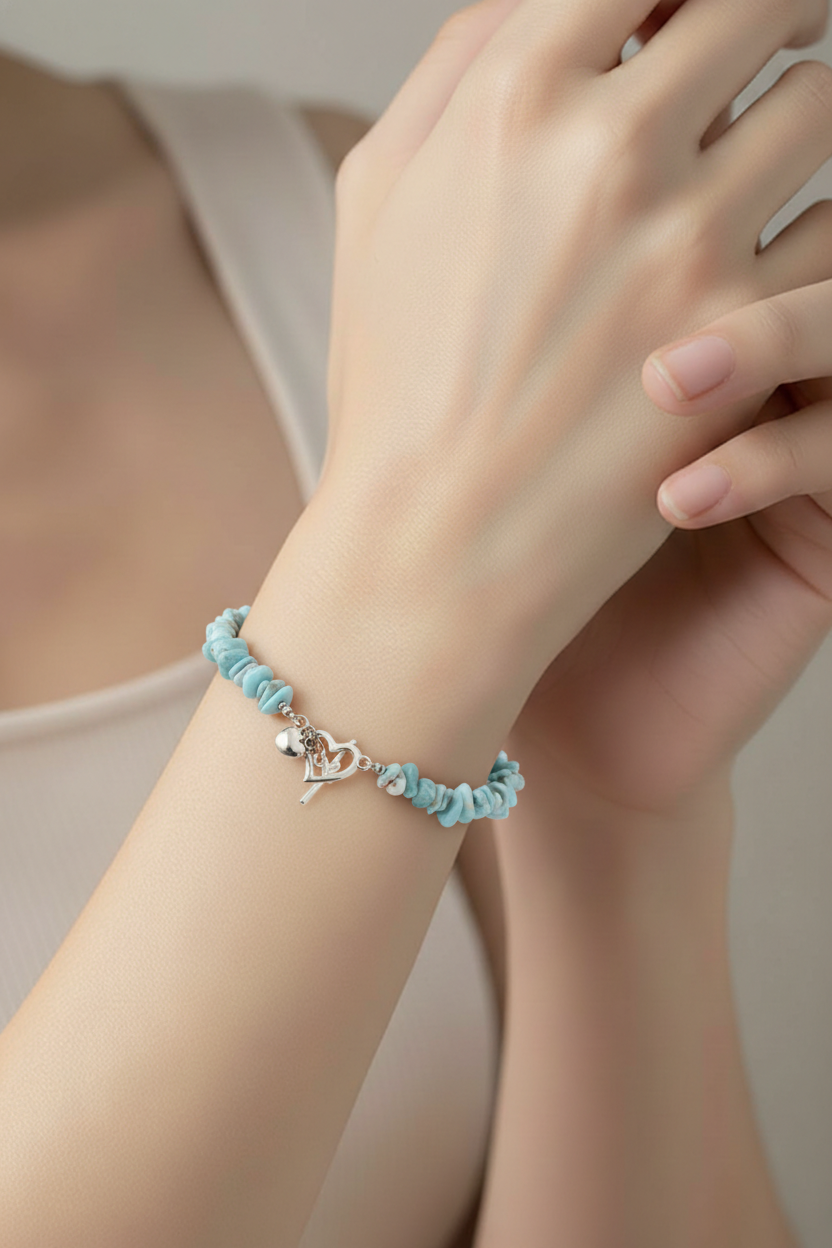 Bracelet lithothérapie larimar - Pierre chips acier inoxydable 16cm
