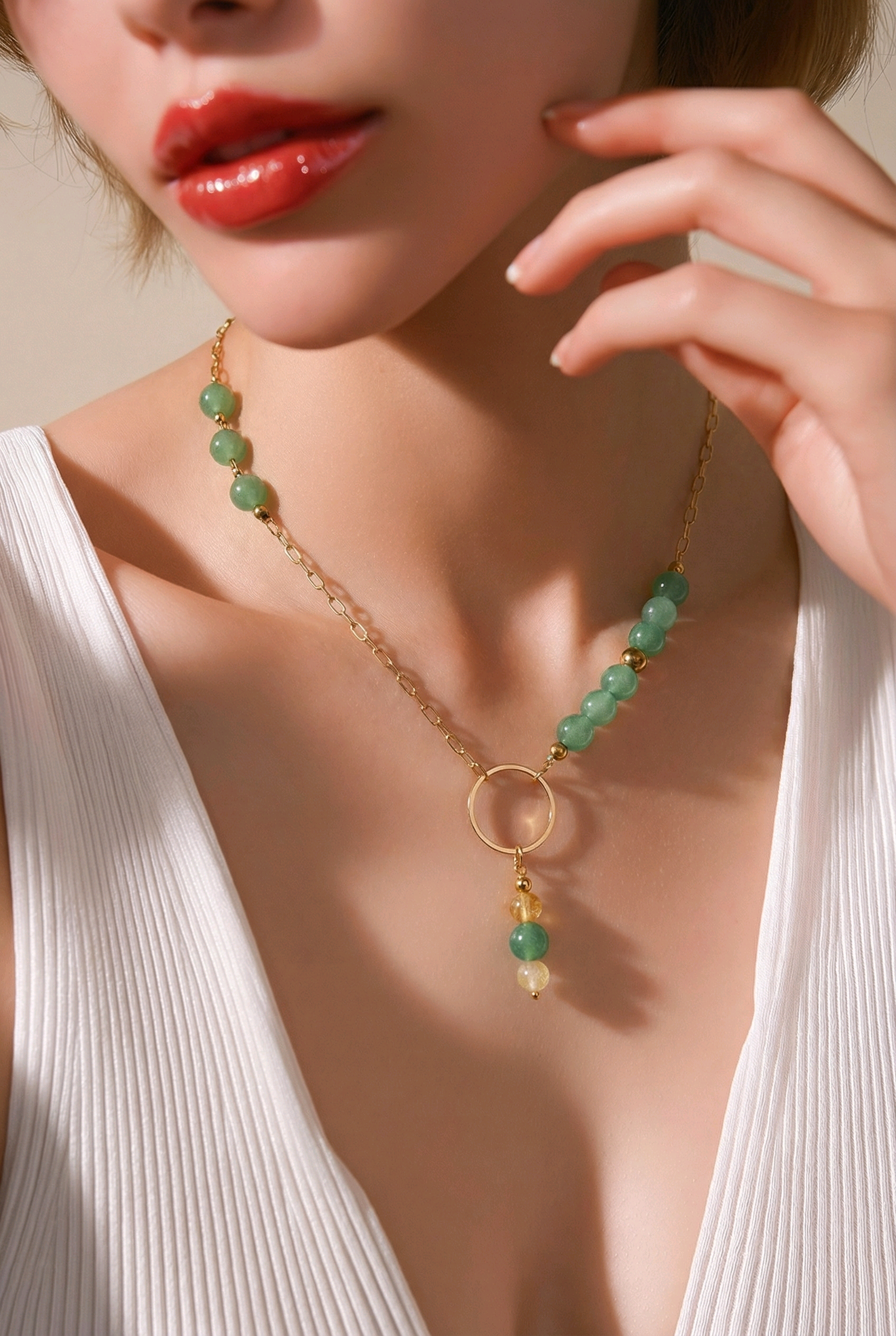 Collier Aventurine & Citrine, Pierre Naturelle Lithothérapie lina